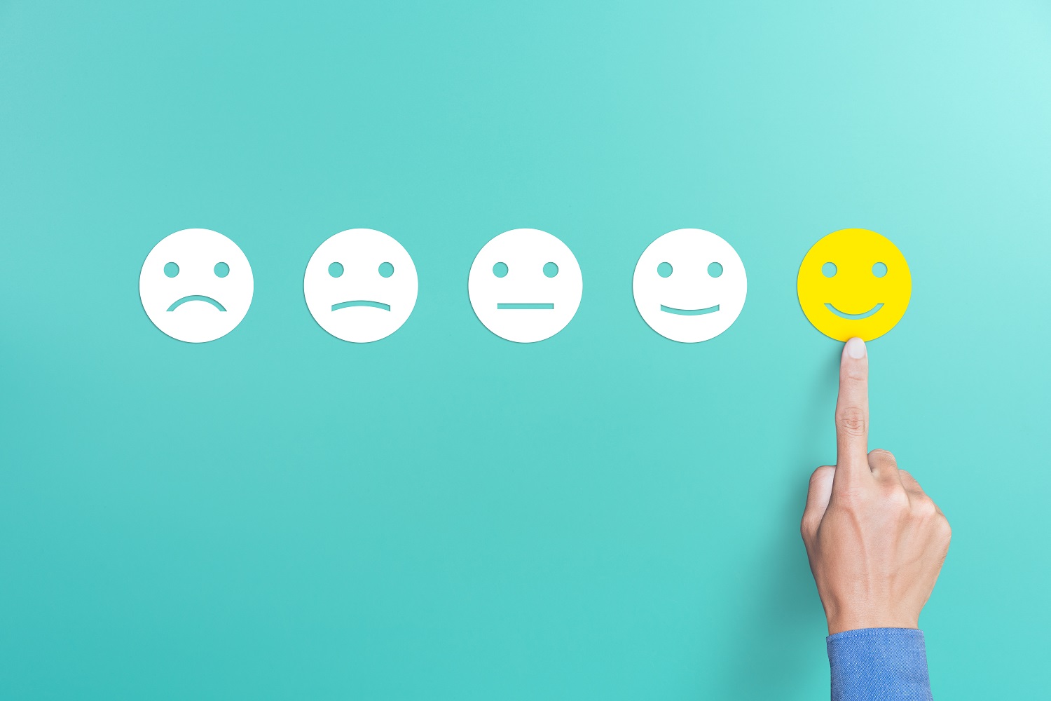 client’s hand picked the happy face smile face, Customer service